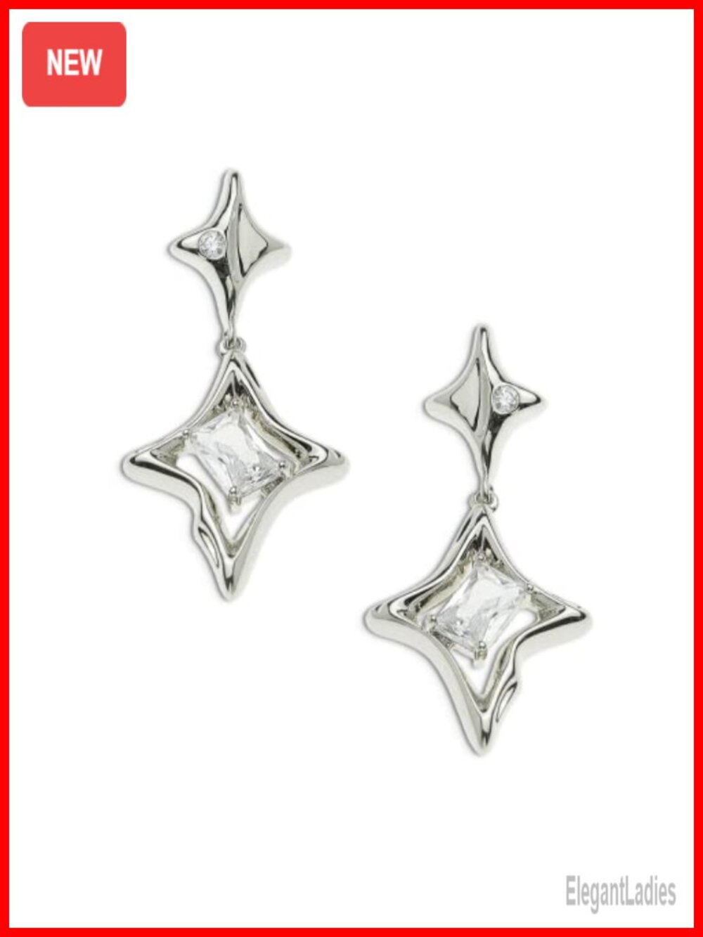 Star Dangle Earrings Cubic Zirconia Stainless Steel Push Back